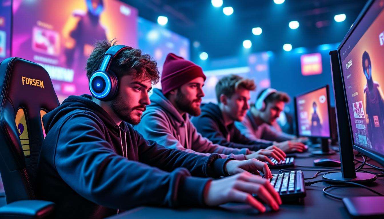 forsen partners with drututt, pobelter, jackspektra, and veigar v2 to compete in the nlc arena, bringing top-tier esports action and teamwork.